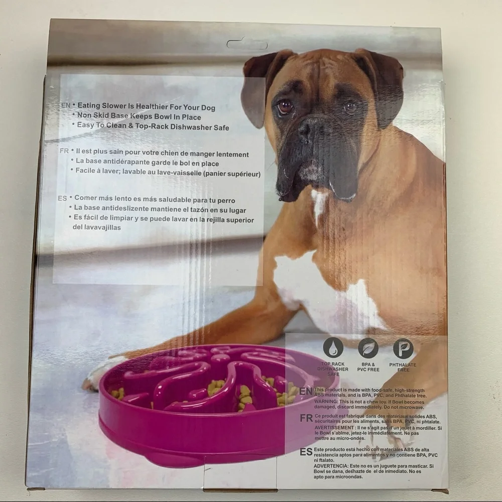 BOWL Slow Eating Bowl dish for M to L Dogs Size 4 cups magenta pink no box
